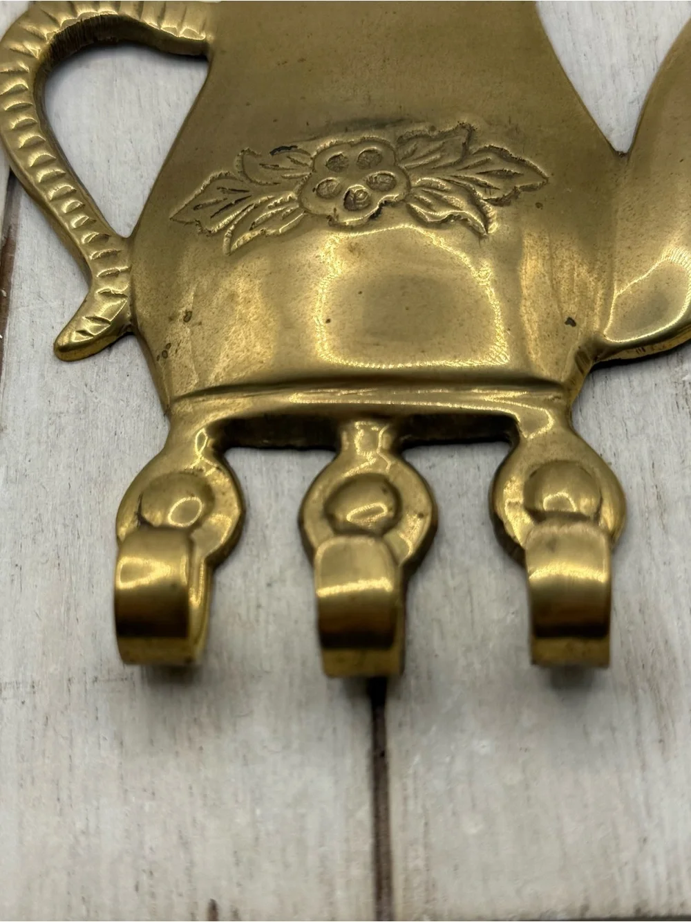 Brass Teapot Wall Hook - Gold Decorative Key Holder